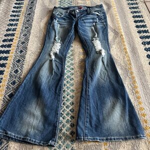 Juniors Sz 9 Almost Famous Distressed Flare Blue Jeans